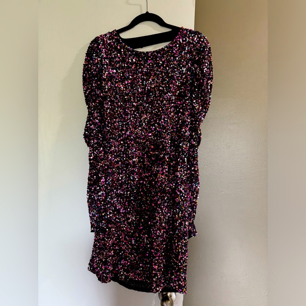 NWT Parker Black Purple Beaded Sequin Mini Dress 10